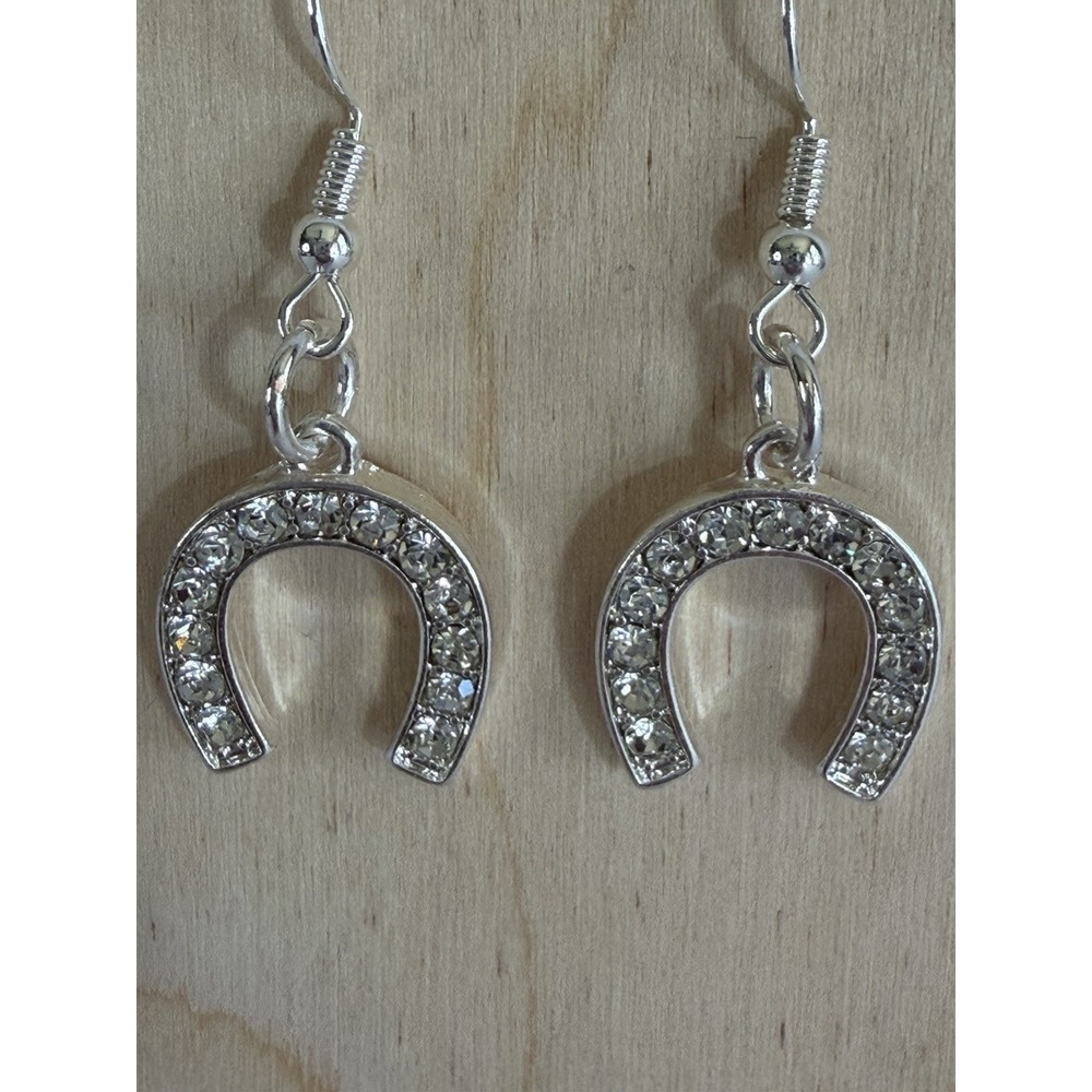 Hand Assembled Western Glam Horseshoe Rhinestone Earrings - Picture 2 of 3